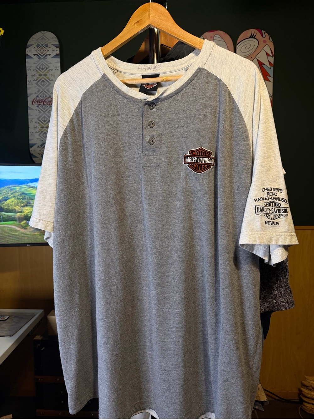 Harley-Davidson Reno Nevada Henley Raglan Sleeve Shirt- Preowned